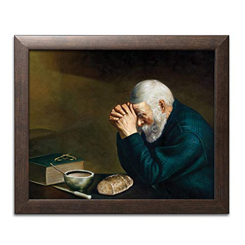 Grace by Eric Enstrom; Daily Bread Man Praying At Dinner; Religious DÃ©cor; One 14x11in Brown Framed Print