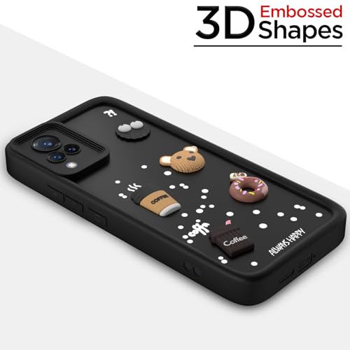 Image of Outlouders Back Cover for Vivo V21 5G | 3D Cartoon Bear Cute Fun Silicone Full Body Protection Bumper Case (Black)