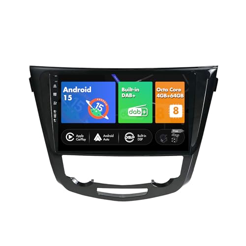 SXAUTO -Built-in DAB - Android 14 IPS radio samochodowe do Nissan X-Trail Qashqai J11 Rouge (2014-2018) - wbudowane Carplay/Android Auto - kamera + mikrofon - 4G + 64G - 360-CAM SWC Fast Boot WiFi - 2
