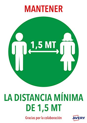 Avery España AV_KITCOVID4_ES Señalización Coronavirus COVID19- MANTENRE DISTANCIA MINIMA, 2Hojas A4