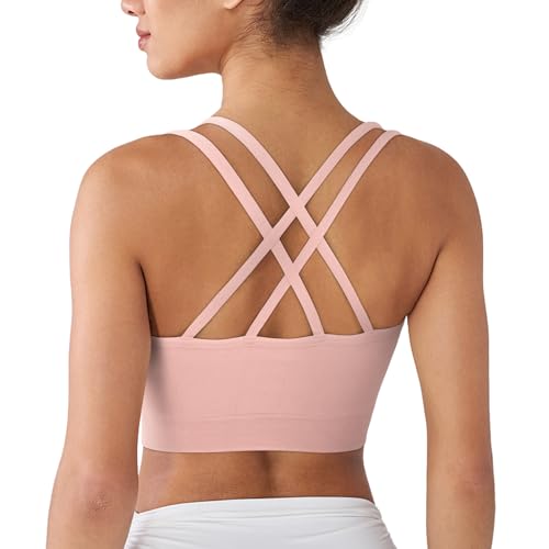 Image of WOYYHO Cross Back Sports Bra for Women Padded Medium Support Workout Bra