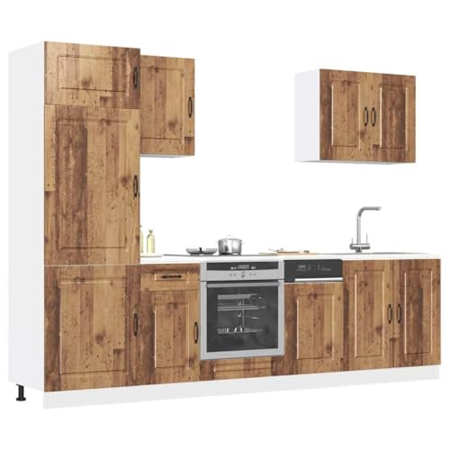 Mimdixy Armario de almacenamiento para cocina, 7 piezas, juego de armario de cocina con aspecto de madera vieja, para cocina, salón, comedor, embalaje compacto y fácil montaje