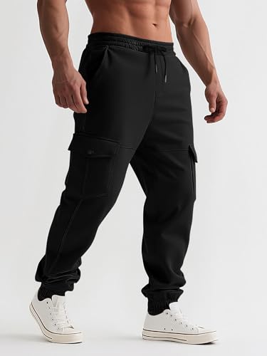 Mens Fleece Sweatpants Elastic Waist Cargo Pants Athletic Joggers Trousers with Multi Pockets4