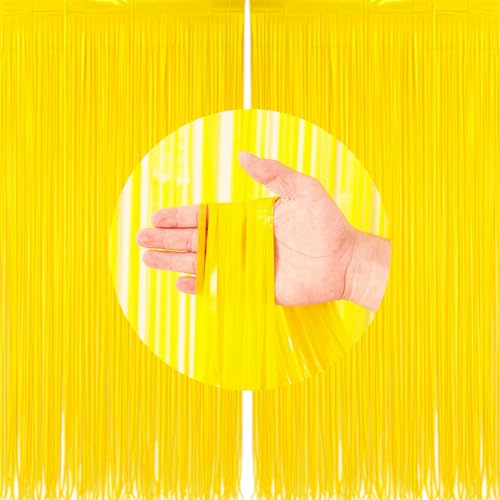 Image of The FOMO Factory Pastel Yellow Golden Birthday Decoration Kit | White, Gold, Silver, Yellow Balloon Arch Kit + Foil Curtains + HBD Banner | Unique Birthday Decoration, DIY Kids Party Prop (Yellow53)