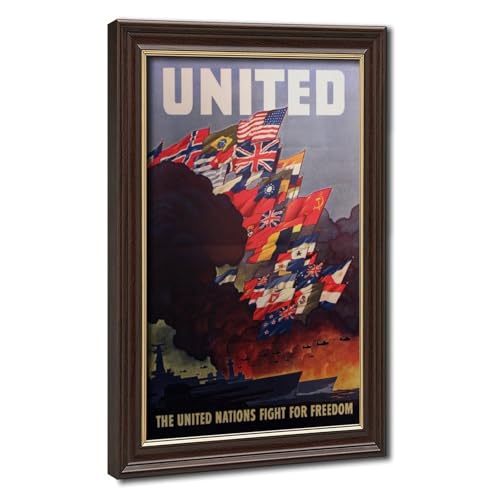 Toile de propagande vintage Nations Unies avec cadre suspendu en bois