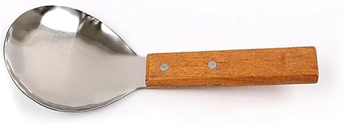 1 pala de arroz de acero inoxidable, cuchara de arroz para servir alimentos, cuchara de sopa, mango de madera, cuchara de servir para cocina (grande)