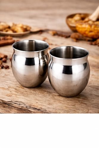 Image of Anything & Everything Stainless Steel Kulhad Cups Set of 2 | Unbreakable Tea & Coffee Glasses | Traditional Design Double Wall Look | Reusable & Durable Drinkware for Home, Office & Travel (Silver)