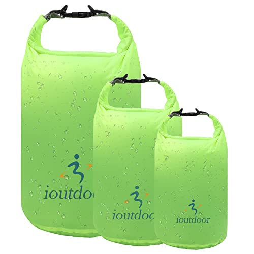 ioutdoor Dry Bag 2L + 5L + 10L Set, Waterproof Small Lightweight Dry Bags for Paddle Board Kayaking, Fishing, Camping, Hiking (Green)