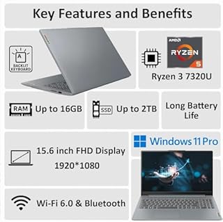 Lenovo 2026 New V15 Laptop for Student & Business, Powerful AMD Ryzen 3 7320U (Beat i7-1065G7), 15.6 inch FHD, 16GB RAM, 256GB SSD, Ethernet Port RJ-45, Windows 11 Pro, Long Battery Life, No Mouse
