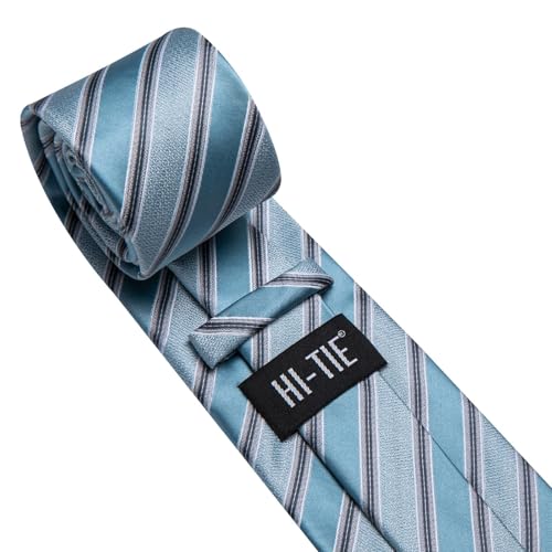 Image of Hi-Tie 70 inches Ties for Men Silk Extra Long Necktie and Pocket Square Cufflinks Set Men Big and Tall Tie Business