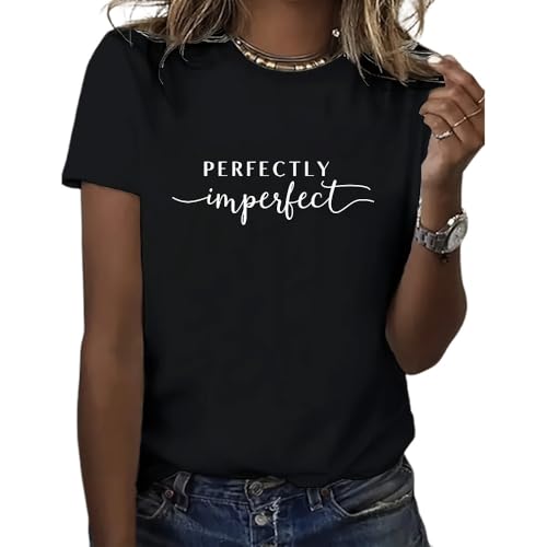 koan.D.U Personalized Quotes Perfectly Imperfect Women's Cotton T-Shirt Black