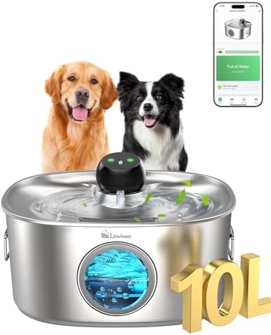 Linvivon Dog Water Bowl Dispenser, 10L/2.64Gal/338 Oz Automatic D...