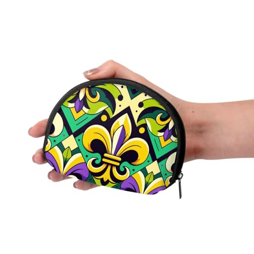 Portable Coin Purse Fleur-De-Lis-Fat Tuesday Mini Zippered Money Pouch Card Holder3