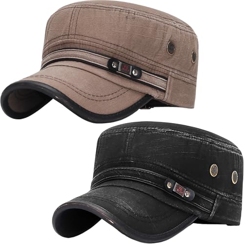 Image of Cadet Army Hat 2 Pieces Flat Top Cap Unisex Military Hat for Women Men