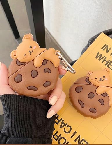 Image of Meyaar Earphone Case Cover Compatible for Realme Buds T300, Soft Silicone Skin Case Cover Shock-Absorbing Protective Case with Keychain (Front LED Visible) (Cookies)