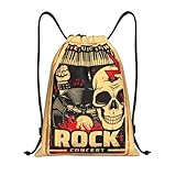 Mochila de cordón Retro Skull Guitar Rock Festival Bolsa Deportiva de Gimnasio para Hombres Heavy Metal Música Punk Mochila de Compras