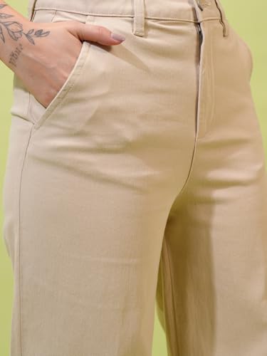 Image of Tokyo Talkies Pure Cotton Flared Wide Leg Trousers | Mid-Rise with Side Pockets|Casual Pants