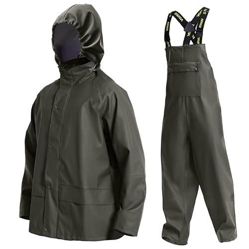 Men's Workwear PRO Rain Suit - Waterproof Jacket and Bib Pants 3-piece Set for Ultimate Safety and Comfort