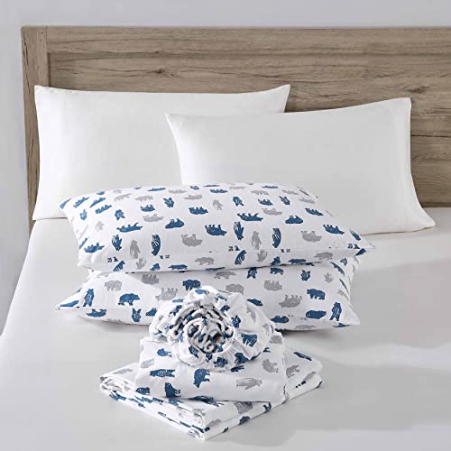 Image of Eddie Bauer - Flannel Sheets King Size, Anti-Pilling & Wrinkle Resistant Cotton, Touchably Soft for All-Season Comfort - Bed Sheets with Matching Pillowcases & Fitted Sheet (Bear Mountain Grey)