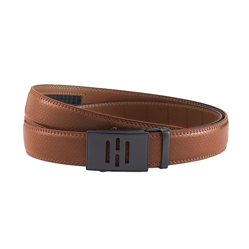 Image of HALDEN THEO Tan Belt For Men Leather Original (Adjustable Fits Up to 44 Inch Waist) Ratchet Strap with Classic Buckle & Magnetic Auto-lock