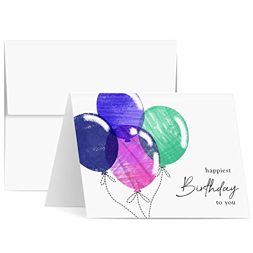 Happiest Happy Birthday to You Karten, bunte Luftballons zum Umklappen Dankeschön, Geschenke & Geschenke für Freunde, Familie, Geschäft - innen blanko, 10,8 x 14 cm (A2) | 25 Karten & 25 Umschläge Cover