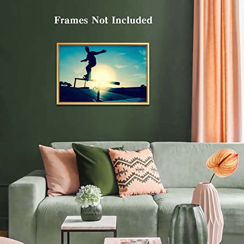 Bvkilrvc Unframed Canvas Print Wall Art,Skateboard Man Sport Modern Gallery Wall Decor Print Gift Wall Living Room Bedroom Home Party Decoration Painting Unframed #TOP4