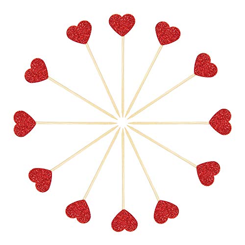 Ercadio Glitter Heart Cupcake Toppers Picks For Sweet Love Theme Wedding Engagement Bridal Shower Party Cake Decors 40 Pack Red thumb #3