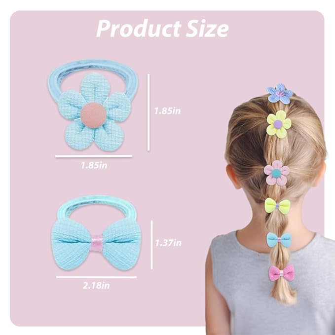 Babymoon Set of 12 | Baby Girl’s Ponytail Pastel Flower & Bow Kids Hairband Rings | Fashion Hair Accessories - Image 5 thumbnail