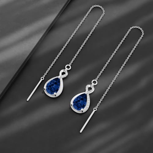 Infinity Gemstone Threader Earrings Long Chain Drop Earrings 925 Sterling Silver 12 Birthstone Birthday Jewelry Gifts for Women4