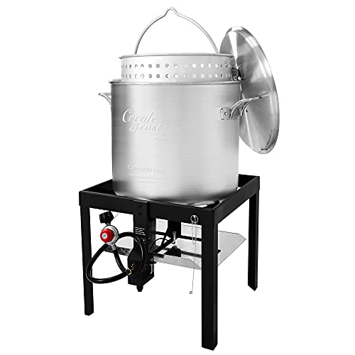 Creole Feast Sbk0801 Seafood Boiling Kit With Strainer, Outdoor Aluminum Propane Gas Boiler With 10 Psi Regulator, Silver #TOP7