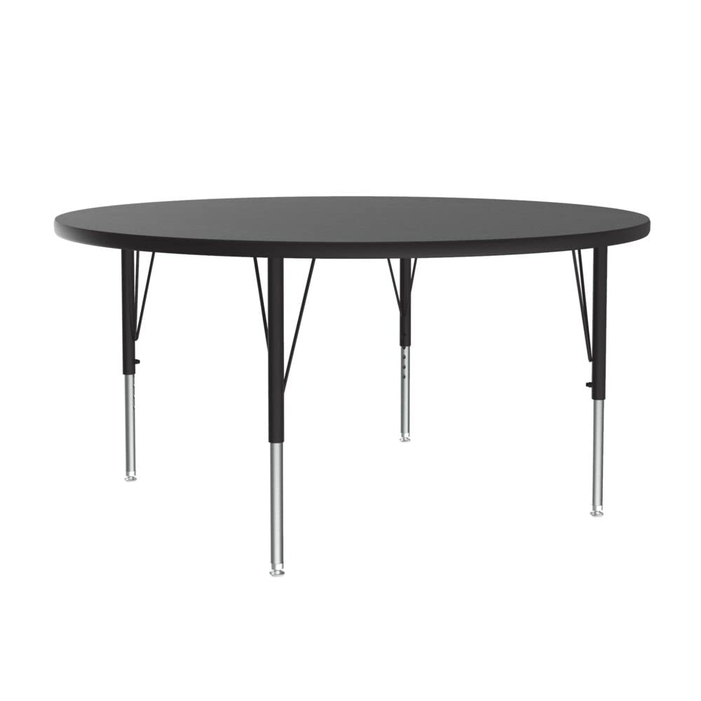 (Incomplete only top)Correll 48\" Round Classroom Activity Table, Height Adjustable (19\"-29\"), Black Granite Durable Thermal Fused Laminate, School Furniture, Made in The USA