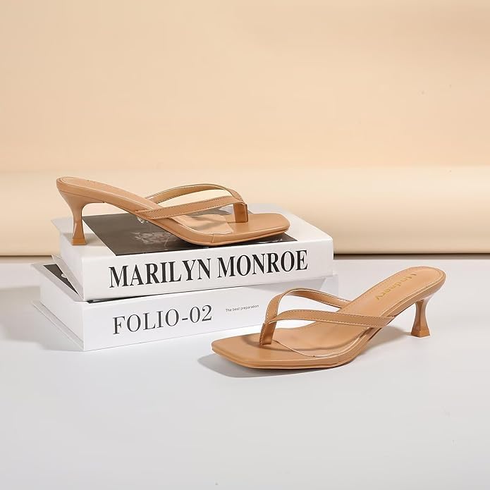 Women's Kitten Heels Thong Sandals Open Square Toe Flip Flop Low Heels 2.5 Inch Slip On Sexy Women Dressy Slide Shoes for Casual - Image 3