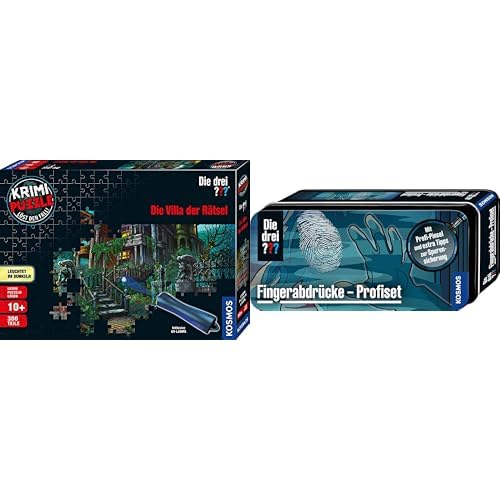 Die drei ??? Bundle - Krimi Puzzle - Die Villa der Rätsel und Fingerabdrücke-Profiset von Kosmos Detektiv Spielzeug Set, Leuchtet im Dunkeln, mit UV-Lampe, Detektiv Puzzle ab 10 Jahre