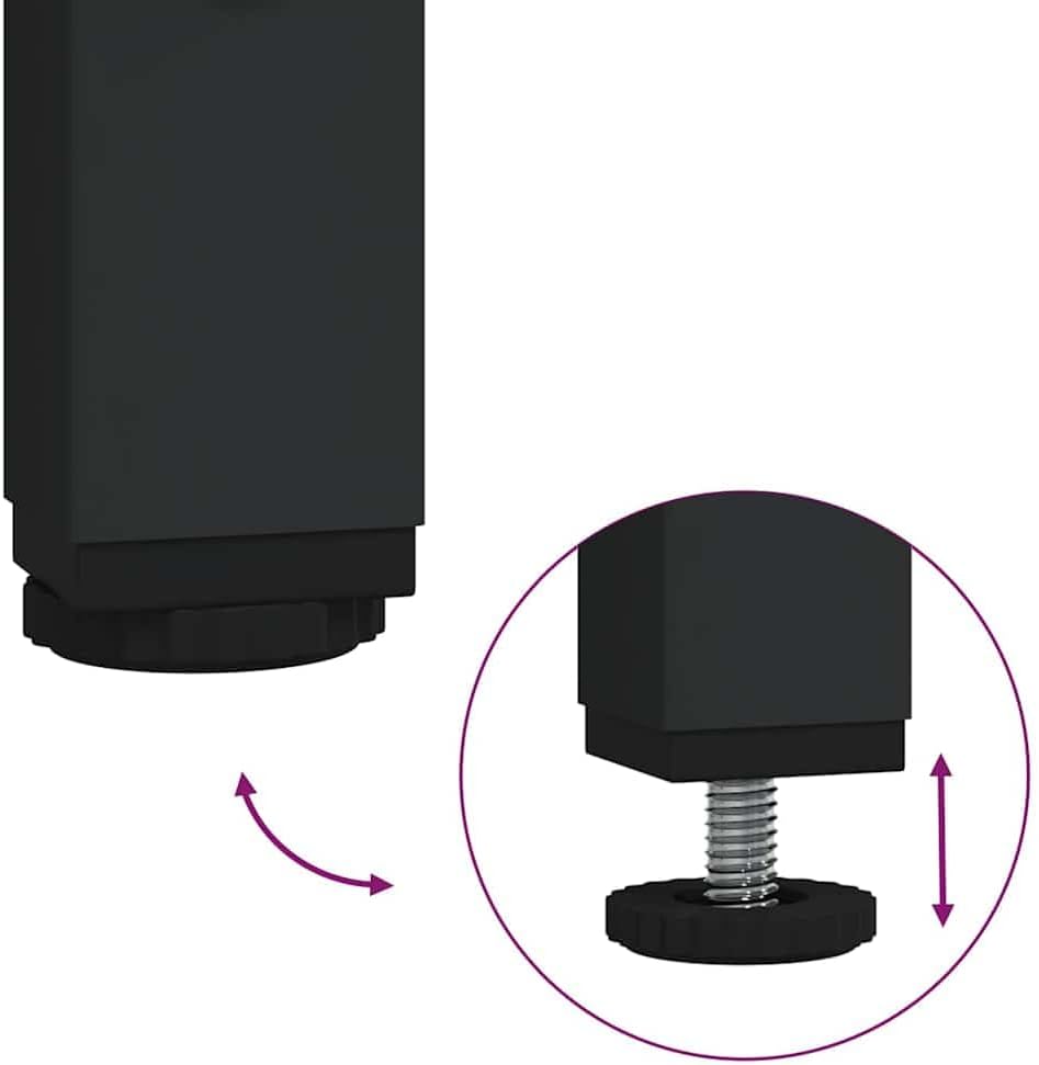 Close-up of adjustable feet on the console table