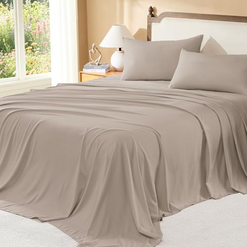 Image of Litanika Light Coffee Queen Size Comforter Set with Sheets - 7 Pieces Bed in a Bag Queen Boho Tufted Complete Bedding Sets with Comforter, Sheets, Pillowcases & Shams