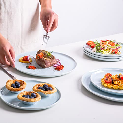 Leratio Ceramic Plates,8.0 Inch Salad Plates Set Of 6,Handmade Porcelain Plates For Kitchen With Wavy Edge,Microwave & Dishwasher & Oven Safe,Light Weight & Scratch Resistant Dishes-Light Blue #TOP4
