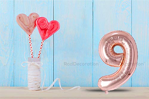 Image of Rozi Decoration 32 inch Inch Rose Gold 9 Number Foil Balloons Pack of 1 Pcs | 9th Anniversary Decoration | Happy 9th Birthday Balloons | 9 Year Birthday Decoration