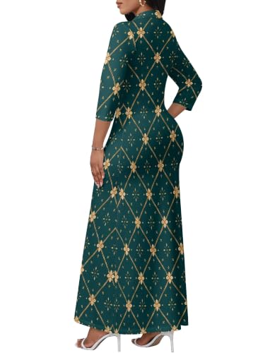 Image of PinkPatty Women's Casual 3 /4 Sleeve Polo V Neck Bodycon Maxi Dress