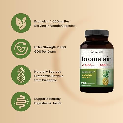 Naturebell BA-NB-BN240C Bromelain, 1,000Mg Per Serving, 240 Veggie Capsules | 2,400 Gdu – Digestive Enzymes & Joint Support Supplement thumb #2