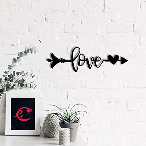 eCraftIndia Love Arrow Through Heart Black Wooden Wall Decor for Living Room Bedroom | Home Wall Decor Item Wall Art for Home Decor | Romantic Gift for Valentine's Day Wedding Anniversary Birthday