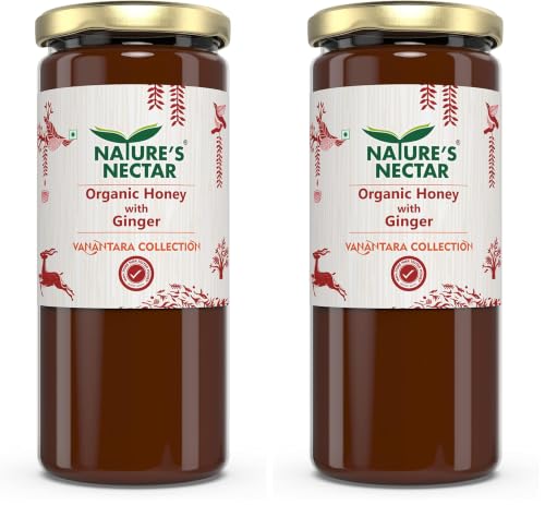 Image of Nature's Nectar Organic Honey with Ginger for Cold and Cough, 325g | Anti-Viral and Anti- Bacterial (Pack of 2)