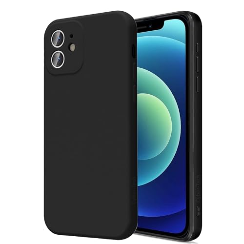 Image of Cyber-Tech Compatible with iPhone 12 mini (2020) Case 5,4, Slim Liquid Silicone Full Covered Soft 3 Layers Gel Rubber with Microfiber Case Cover 5.4 inch- (Black)