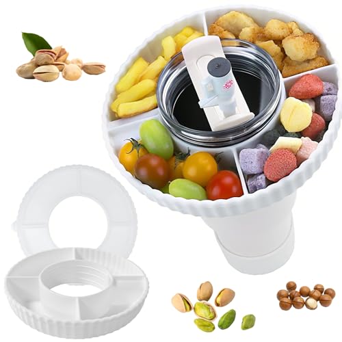 Bustlwor Snackteller mit Deckel für Stanley Cup 40oz Silikon Snack Tablett mit 4 Fächern für Stanley Cup 40oz Weiß