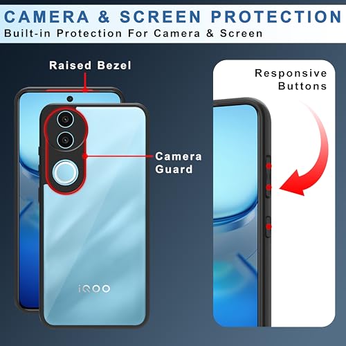 Image of CEDO Backcover for iQOO Z10R (5G) | Camera Protection Bump Shockproof Edge | Ultra Hybrid Transparent Acrylic Clear TPU+PC Hard Backcase Cover (Black)