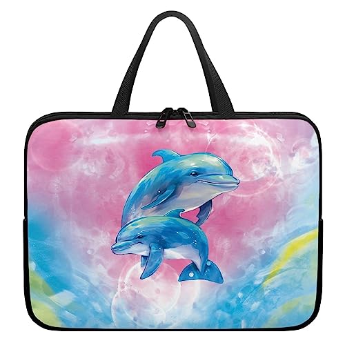Uasibuni Pink Dolphin Laptop Briefcase Laptop Case Fits Up to 17 Inch Business Tote Bag Laptop Water Repellent Messenger Bag for Menand Women Computer Bag for Travel Business