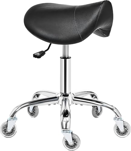 BEWISHOME Tabouret à roulettes pivotant et réglable en Cuir synthétique résistant avec Large Coussin d'assise Ergonomique pour...