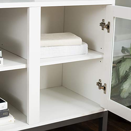 image for Walker Edison Modern Glass and Wood Universal TV Stand with Open Stora