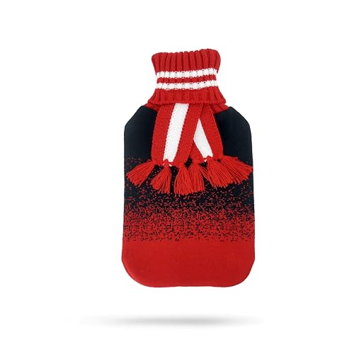 suitmine 2L Hot Water Bottle Cover Soft Knitted Cover Only for Pain Relief Hot and Cold Therapy,Hands Feet Abdomen and Neck Warmer,Black-red
