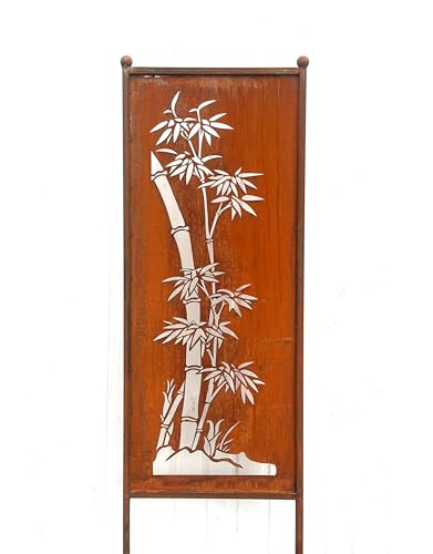 Edelrost Sichtschutz Bambus Motiv A 162 cm x 53 cm Paravent zum Stecken Gartenstecker Edelrost Gartendeko Wetterfest Rost Metall Zaun