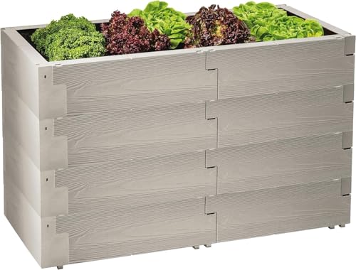 JUWEL Timber 20470 Raised Bed Set of 4 (24 Building Blocks, Herb Bed Capacity 480 L, Wood Look, Flower Bed System with High Heat Insulation, Dimensions 130 x 60 cm, Height 60 cm, Vegetable Bed